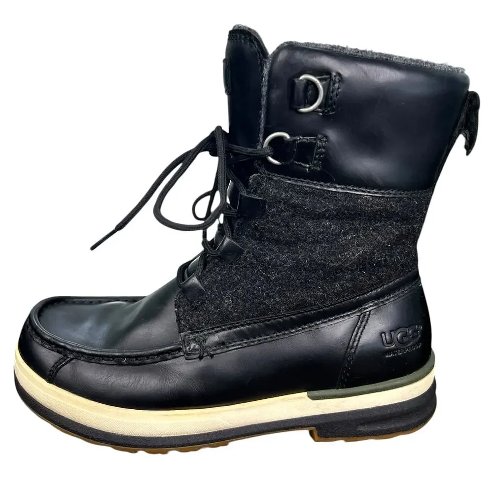 UGG Men’s Ory Black Leather Waterproof Winter Boot Size US 7.5